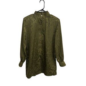 Christie & Jill Tunic Shirt Olive Green Paisley Size Small Boho Indie Gorpcore
